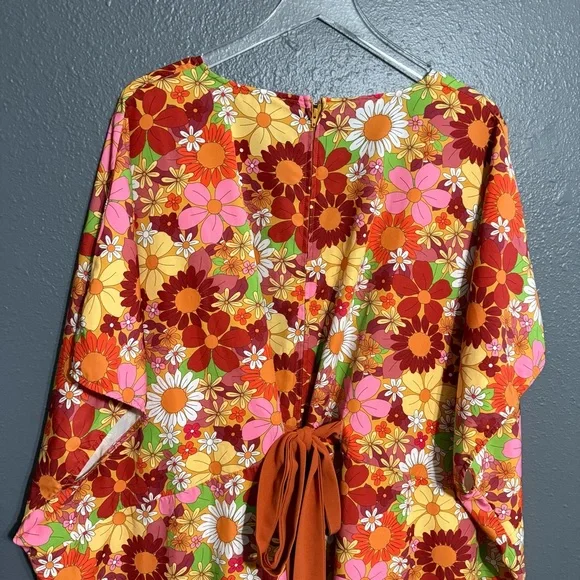 Unique Vintage Orange Flower Bunch Caftan Jumpsuit Size XL/1X - Picture 10 of 11